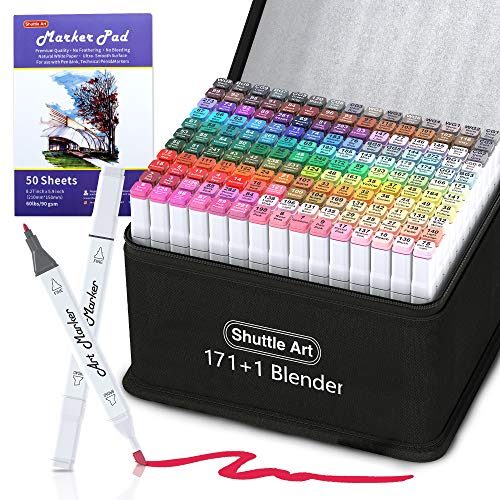  Shuttle Art 310 Colors Alcohol Markers, 309 Colors Dual Tip  Art Marker Set Plus Colorless Blender, Micro-tip Pens, White Highlighter  Pens, Marker Bag with Holders Perfect for Students Adults Coloring 