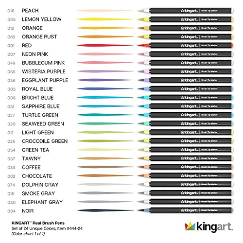 KINGART® PRO Real Brush Watercolor Pens, Set of 24 Unique Colors
