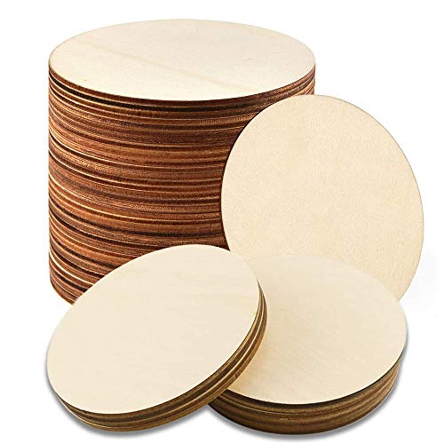 WLIANG 50 Pcs Unfinished Wood Pieces, Natural Blank 5 X 5 Inch Wood Squares,  Wooden Square Cutouts Tiles for DIY Crafts Painting