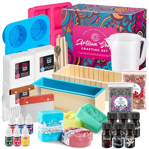 HUMRAN LLC Large Soap-Making Kit - Suitable for Adults, Kids, and Beginners  - Incl. Dry Herbs - Soap Maker with Powdered Colors and Different molds 