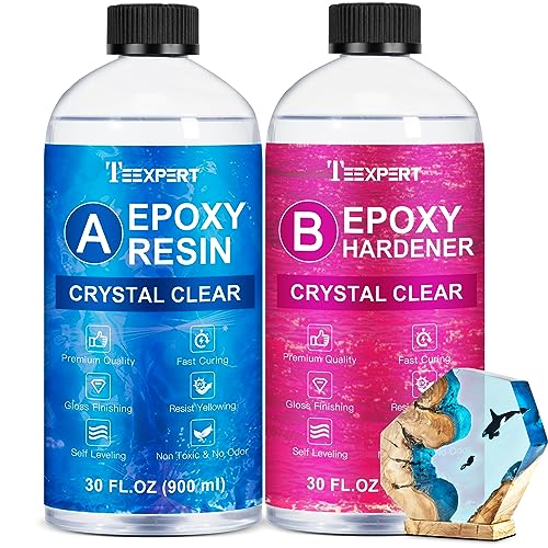 Teexpert Epoxy Resin Crystal Clear: 64oz Epoxy Resin Kit Fast Curing Heat Resistant for Casting Coating Art DIY Craft Jewelry Wood Table Top Flower