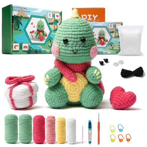 Customer reviews: Mooaske Crochet Kit for Beginners with  Crochet Yarn - Beginner Crochet Kit for Adults with Step-by-Step Video  Tutorials - Crochet Kits Model Dinosaur