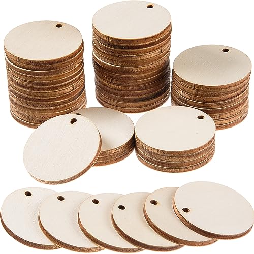 100 Pieces Unfinished Round Wooden Circles with Holes Round Wood Discs –  WoodArtSupply