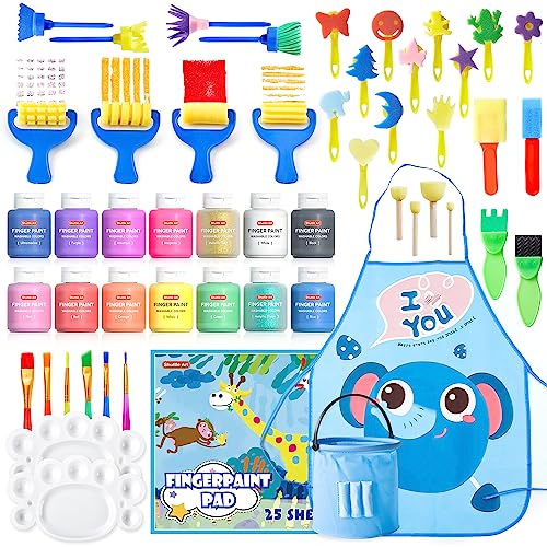 Shuttle Art Washable Finger Paint, 44 Pack Kids Paint Set with 36 Colors Toddler Paints(30ml, 1oz) for Toddlers, Paint Brushes, Finger Paint Paper Pad