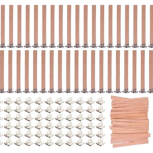 Noor 50 Pieces Smokeless Wooden Wicks with Trimmer for Candle Making and 51 x 02 inch Booster - 51 x 05 inch Crackling Wood Wick