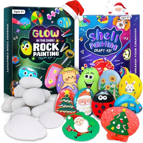 BainGesk Glow in The Dark Rock Painting Kit for Kids, Painting Rock Crafts  Set, Arts and Crafts Gifts for Ages 6-8, Creative Activities Art Toys for