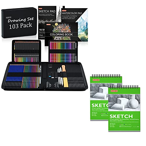 Shuttle Art 116 Pcs Drawing Kit, Complete Drawing Supplies with Sketch Pencils, Colored Pencils, Graphite, Charcoal Sticks, Professional Drawing Tools