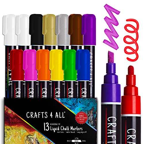 White Chalk Markers Fine Tip (4 Pack 3mm) - Wet & Dry Erase Chalk Pens for  Blackboard, Chalkboards, Windows, Signs, 