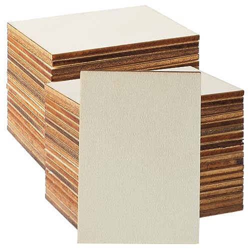 100 Pieces Wood Rectangles for Crafts 3 x 2 Inch Blank Wood Pieces  Unfinished Wood Blanks Round Corner Wooden Cutout Tile Small Wooden Sheets  for DIY