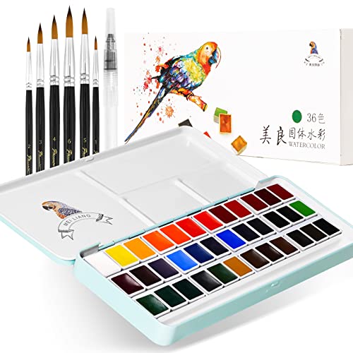  MeiLiang Watercolor Paint Set, 36 Vivid Colors in Pocket Box  with Metal Ring and Watercolor Brush, Perfect for Students, Beginners and  More