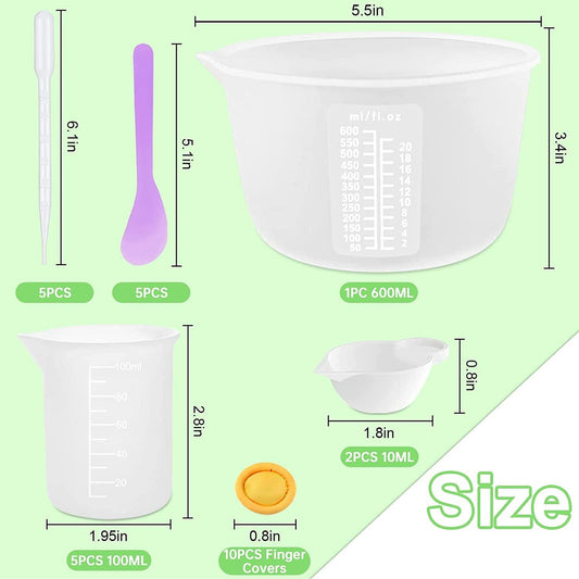 EUBUY Silicone Resin Measuring Cups Tool Kit Large Epoxy Resin Mixing Bowl  Jewelry Making Waxing Mold with Silicone Stir Sticks Pipettes Finger Cots