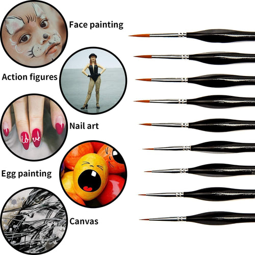 10 Pcs Miniature Paint Brushes Kit Fine Detail Micro Professional Tiny Set Oil, Face, Acrylic, Nail, Line Drawing, Scale Model