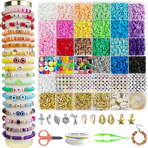 Redtwo 19,000pcs Clay Beads Bracelet Making Kit 120 Colors, 6 Boxes Flat  Preppy Heishi Beads with Charms for Friendship Jewelry Making Kit, Craft