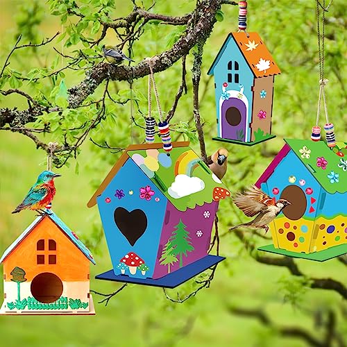Liliful 4 Pack Birdhouse Kit DIY Wooden Bird House with Paint and  Paintbrushes Arts and Crafts Painting Kits for Boys Girls Adults Build  Paint Fun