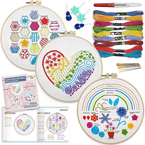 6 Sets Christmas Embroidery Kit with Pattern and Instructions Embroidery  Starter Kit Embroidery Pattern Hoop Colored Threads Needlepoint Kit for