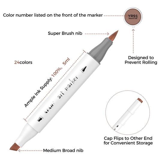 Skin Tone Alcohol Markers Set - 12 Light Skin Colors Dual Tip