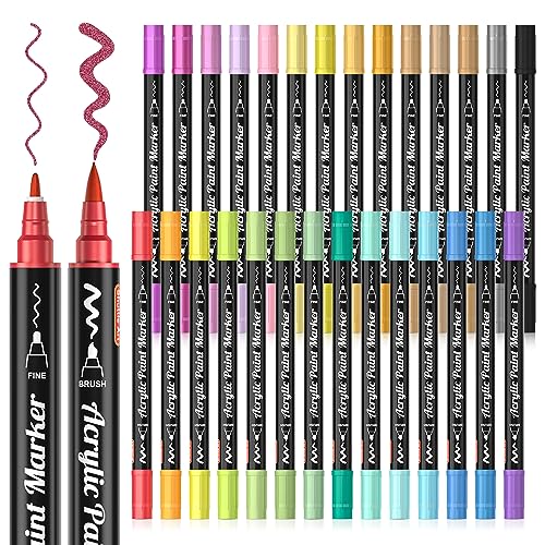 Shuttle Art Metallic Marker Pens, 30 Colors Metallic Paint Markers with 1 Coloring Book Fine Point for DIY Card, Calligraphy, Art and Crafting