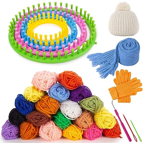 UCDRMA Knitting Loom Set with Yarn, Easy Scarf Loom Knitting Kit for  Beginners Contain Instructions & Pompom Maker, 37PC Knitting Loom Kit for  Family