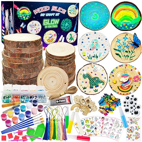 7july Wooden Arts and Crafts Kits for Kids Kids Boys Girls Age 6-12 Years Old,Wood Slices with Gem Diamond Painting Sets-Little Children's Art & Craft