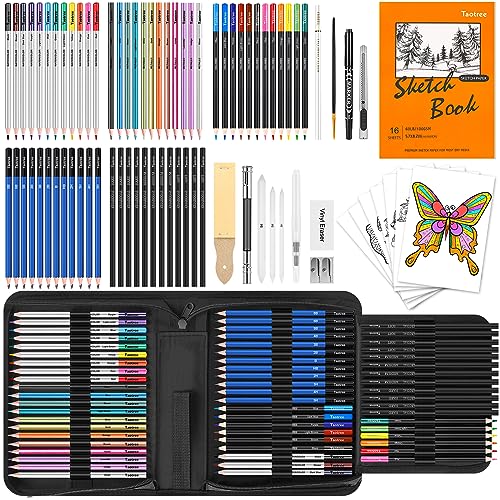  CwhaleCblu 77 Pack Drawing Set Art Supplies, Sketching Kit  with 3-Color Sketch Book, Colored, Graphite, Charcoal, Watercolor&Metallic  Pencil, Art Set For Girls Boys Kids Adults Beginner : Arts, Crafts & Sewing