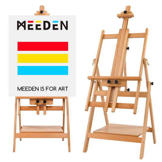  MEEDEN Art Painting Easel 67 to 95H, Hold Canvas to 48,  Artist Beech Wood H-Frame Easel Stand, Adjustable Studio Floor Paint Easel  with Storage Tray, Professional Easel for Artists & Adults