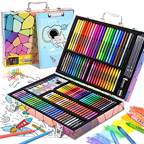 POPYOLA 136 Pack Colored Pencils Set with Portable Gift Case, Art Supplies 120 Colored Pencils, 3-Color Sketch Book, Coloring Book, Sketchbook