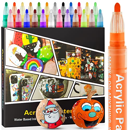 Acrylic Paint Pens Markers, 24 Colors Dual Tip Acrylic Paint Pens for Rock  Painting, Wood, Canvas, Stone, Glass, Ceramic Surfaces, DIY Crafts Making