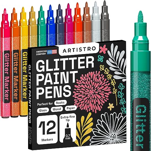 LIGHTWISH Metallic Paint Pens Glitter Markers,Sparkle Ultra Fine Point  0.7mm Acrylic Paint Markers,Super Golden Metallic Markers for Black Paper  Glass