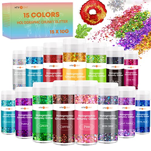 HTVRONT Holographic Chunky Glitter, 100g Iridescent Glitter Mixed Chunky Glitter  for Resin, Tumbler, Nail, Jewelry, Festival, Party, Decoration, Chunky  Craft Glitter Flakes