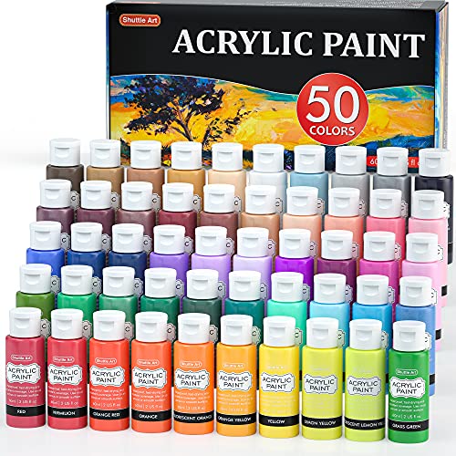 Shuttle Art Acrylic Paint, 12 Colors Acrylic Paint Large Bottle Set, 473ml/16oz Each, Rich Pigments, High Viscosity, Bulk Paint for Artists, Beginners