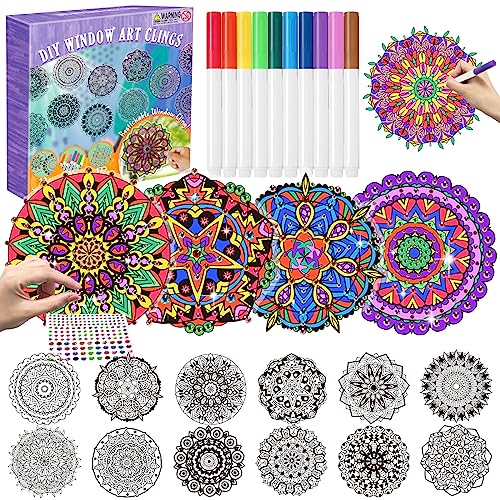 24 Pack Color Your Own Stained Glass Mandala Window Stickers, DIY Window  Cling Decals, Arts and Crafts for Adults, Window Art Kit for Home  Decoration