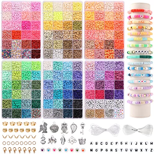 QUEFE 15000pcs, 144 Colors Clay Beads, Charm Bracelet Making kit for Girls  8-12, Polymer Heishi Beads for Jewelry, for Crafts Christmas Gifts