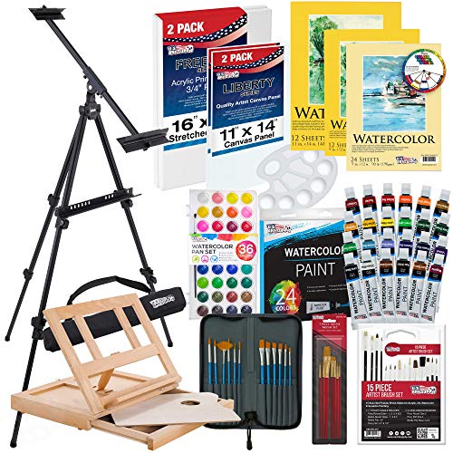 US Art Supply 103-Piece Deluxe Art Creativity Set in Wooden Case with Wood  Desk Easel - Artist Painting Pad, 2 Sketch Pads, 24 Watercolor Paint