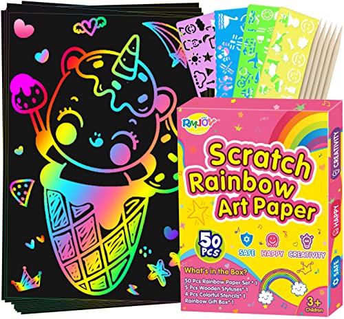 39Pcs Rainbow Scratch Paper for Kids, Magic Art Crafts Set for Girl, Scratch  Art Supplies Kits for Boy (Wooden Stylus, Stencils, Soft Brush), Black  Card, Birthday, Christmas, Halloween Themes Gift - Yahoo