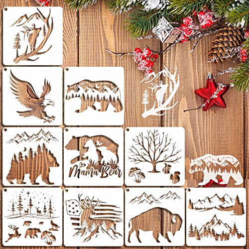 Round Forest Deer Stencils, 12 Pcs Deer Stencils for Wood Slice, Forest  Mountain Moon Tree Deer Reusable Animal Stencils for Painting on Wood  Burning