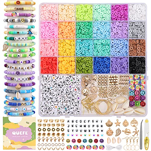 QUEFE 14000pcs, 136 Colors Clay Beads for Bracelet Making Kit Flat