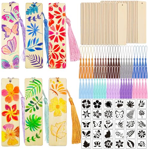 Wood Blank Bookmarks, Rectangle Thin Wooden Book Marks Hanging Tag with Jute Ropes for Wedding Birthday Party Decoration DIY Projects (20 Pack