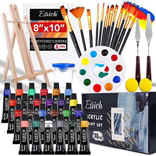 ESRICH Acrylic Paint Set,64PCS Painting Supplies with Wooden Easel,Paint  Brushes,36Colors Acrylic Paint, Canvases,Palette,Paint Knives Etc,Painting
