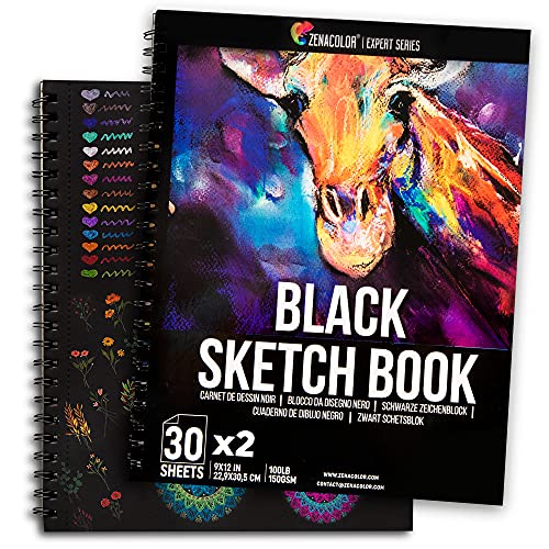 Zenacolor Professional Sketch Book, 9”x12” 100 Sheet w/Spiral Binding, Set  of 2