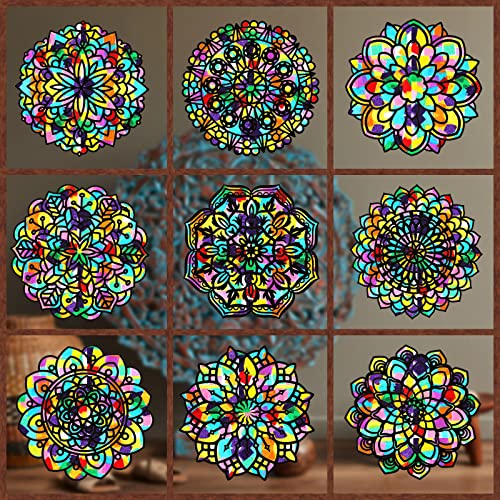 Vhale Suncatchers Craft 3 Sets (9 Cutouts) W Tissue Papers Stained Glass Effect Paper Sun Catcher Kit, Window Art, Classroom Crafts, Creative Art