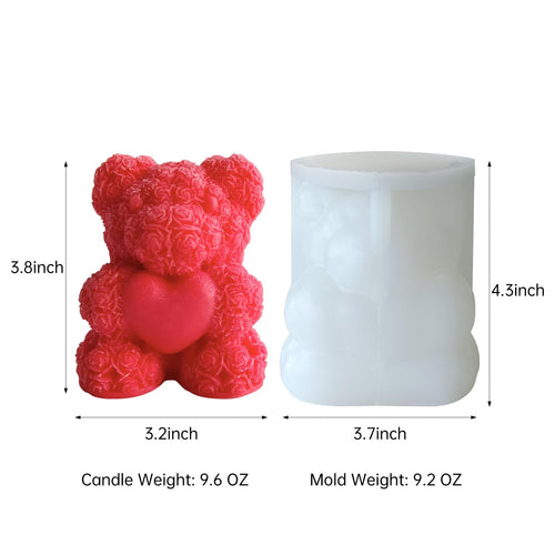 Midnadiy Rose Bear Candle Mold - 3D Teddy Bear Silicone Mold