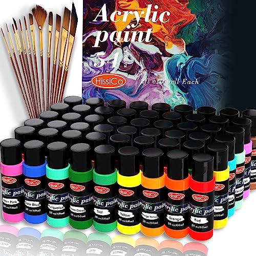 Metallic Acrylic Paint Set of Premium 24 Colors with 12 Brushes,Professional Grade Metallic Paints with Bottles (2fl oz 60ml), Rich Pigments of Non