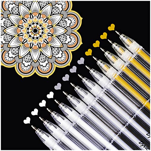  Dyvicl White Ink Pens - 12-Piece Fine Point Tip White Gel Pens  for Black Paper Drawing, Illustration, Rocks Painting, Adult Coloring,  Sketching Pens for Artists and Beginner Painters