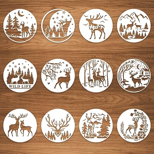9 Pcs American Flag Stencils, We The People, Deer, 1776, Cow, Bear, Truck, Sunflower Stencils for Painting on Wood, Canvas, Walls, Fabric 