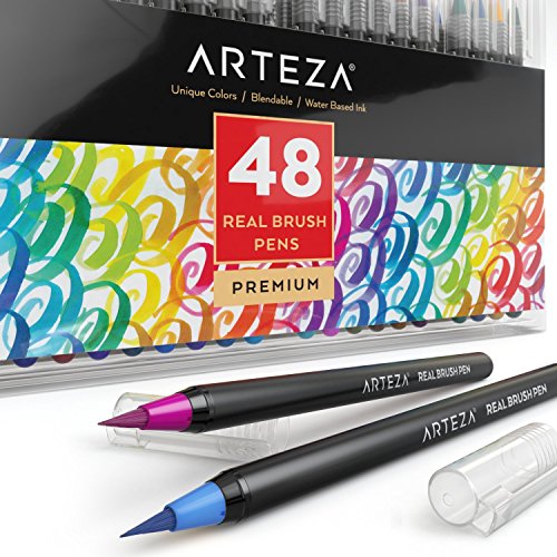  ARTEZA Real Brush Pens, 24 Watercolor Markers for Watercolor  Painting, Drawing, and Calligraphy, Flexible Nylon Brush Tips, Ideal Drawing  Pens for Artists, Journalists, and Beginners