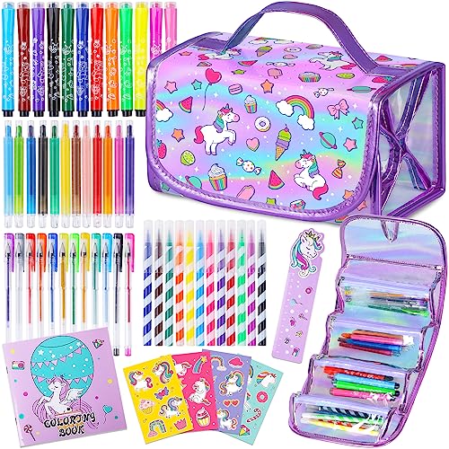 Hopewood Fruit Scented Washable Markers Set 45 pcs with Glitte Unicorn  Pencil Case, Art Supplies for Kids Ages 4-6-8, Creative Art Coloring Painting  Kits, Unicorn Gifts for Girls 4 5 6 7 8 9 Year Old