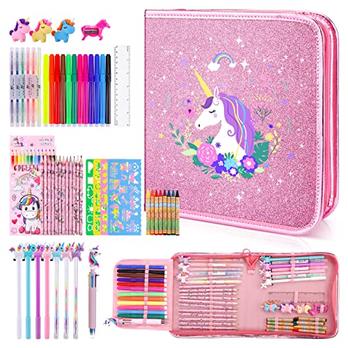 JYPS Fruit Scented Markers Set 57pcs with Glitter Dinosaur Pencil Case & Stationery, Art Supplies for Kids Ages 4-6-8, Art Coloring Kits Box,Gifts Toy