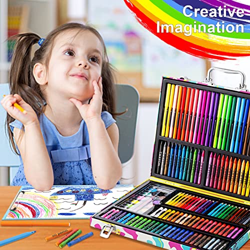 POPYOLA 136 Pack Colored Pencils Set with Portable Gift Case, Art Supplies  120 Colored Pencils, 3-Color Sketch Book, Coloring Book, Sketchbook