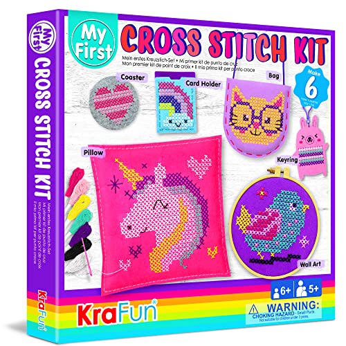  Pllieay Kids 10-in-1 Cross Stitch Beginner Kit for Kids,  Includes Instruction of 10 Different Patterns, 10 Blank Plastic Canvas for  Needlework, and 14 Colored Threads, Needlepoint Starter Sewing Set