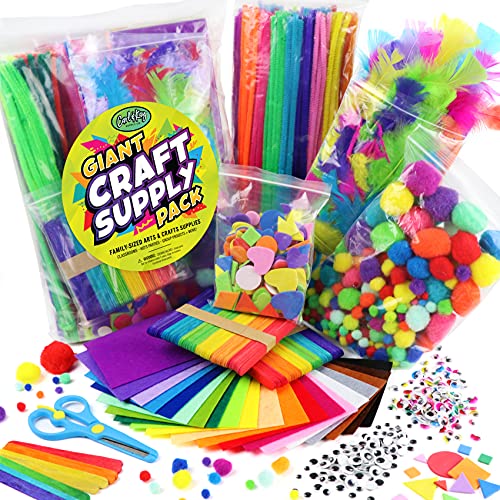 obqo 1405 Pcs Art and Craft Supplies for Kids, Toddler DIY Craft Art Supply Set Included Pipe Cleaners, Pom Poms, Feather, Folding Storage Box - All
